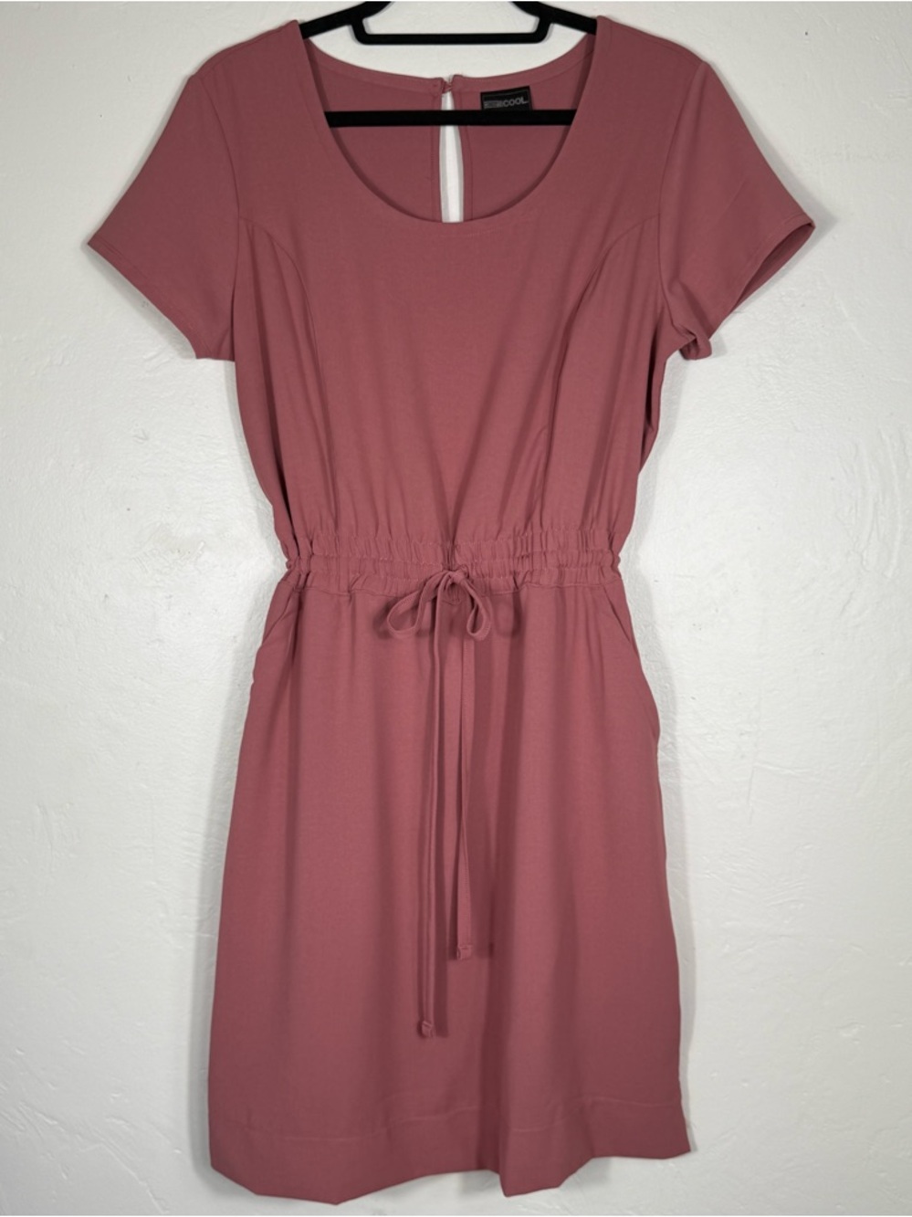 32° Cool Dusty Rose Pink Drawstring Waist Midi Dress Athleisure Casual Small